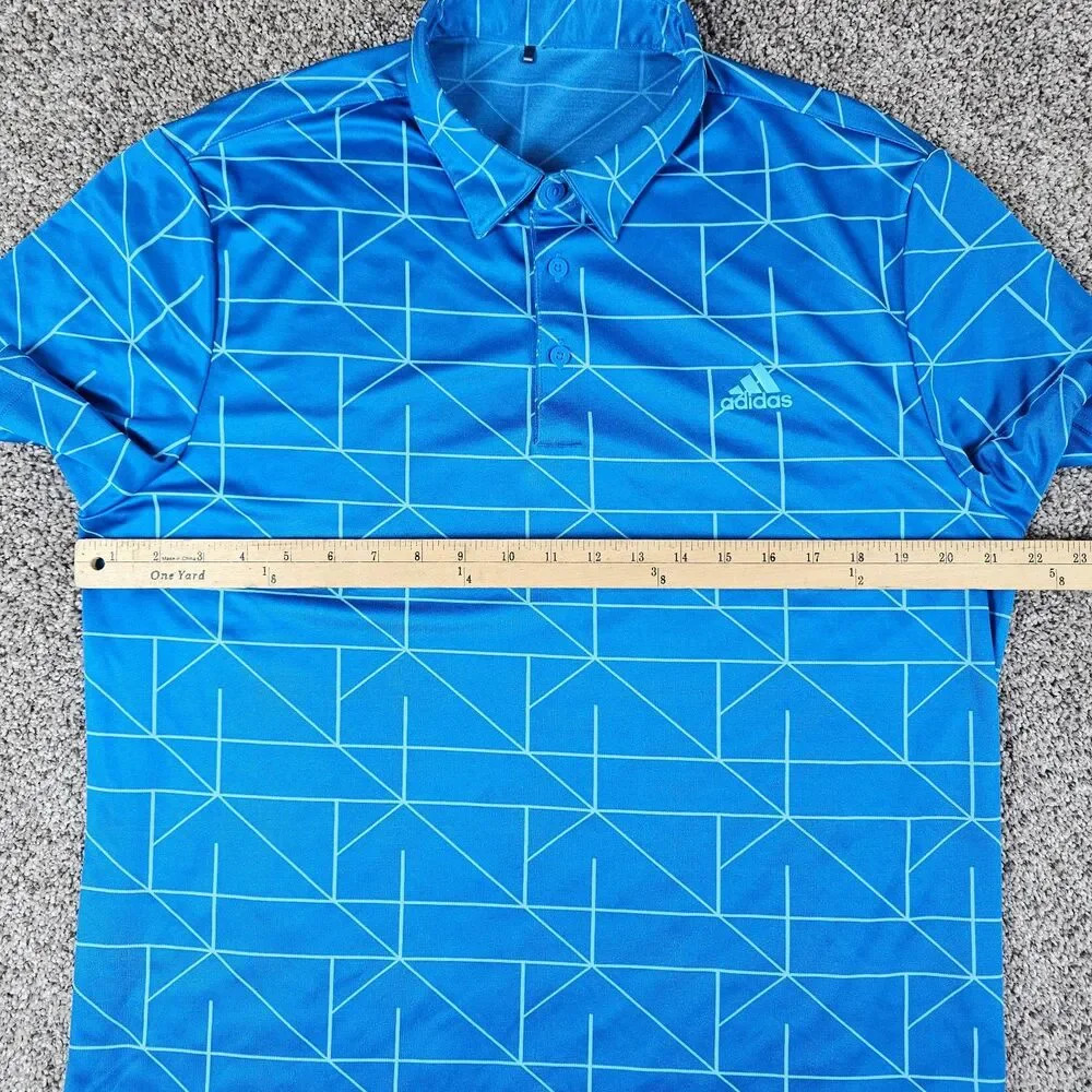 Adidas Golf Polo Shirt Mens Large Blue Geometric Abstract Stretch Athleisure